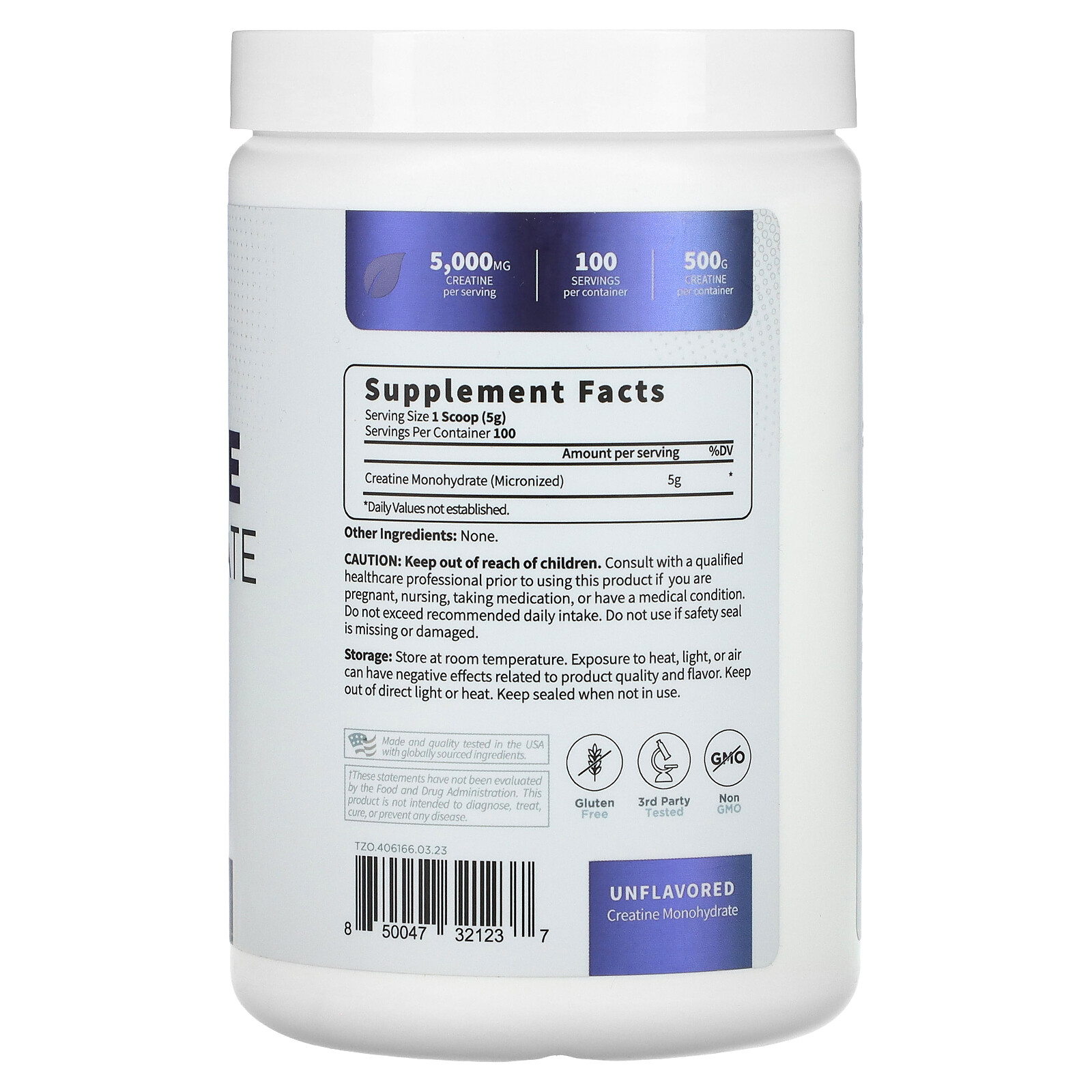 Clean, Creatine Monohydrate, Unflavored, 5,000 mg, 17.6 oz (500 g)