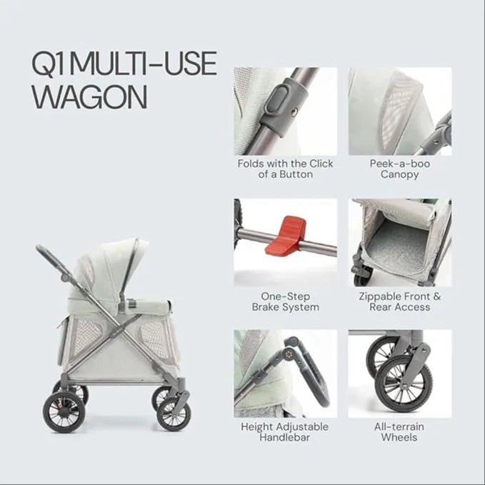 Familidoo Q1 Multi Wagon Foldable 4-Wheel Stroller w/Mesh Window& Storage Pocket