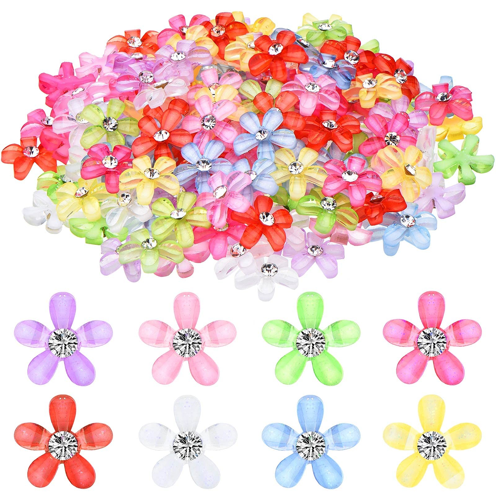160 PCS 10mm Mini Resin Flowers Charms Rhinestone Flatback Buttons DIY Crafts