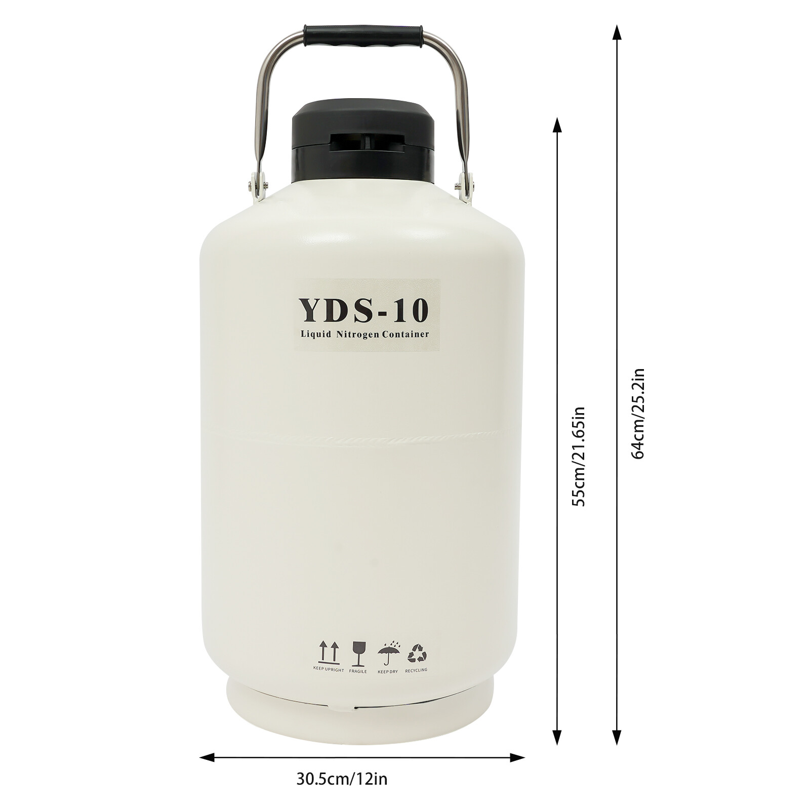 10L Liquid Nitrogen Tank, Cryogenic Container, 0.03Gal/Day Evaporation, Portable