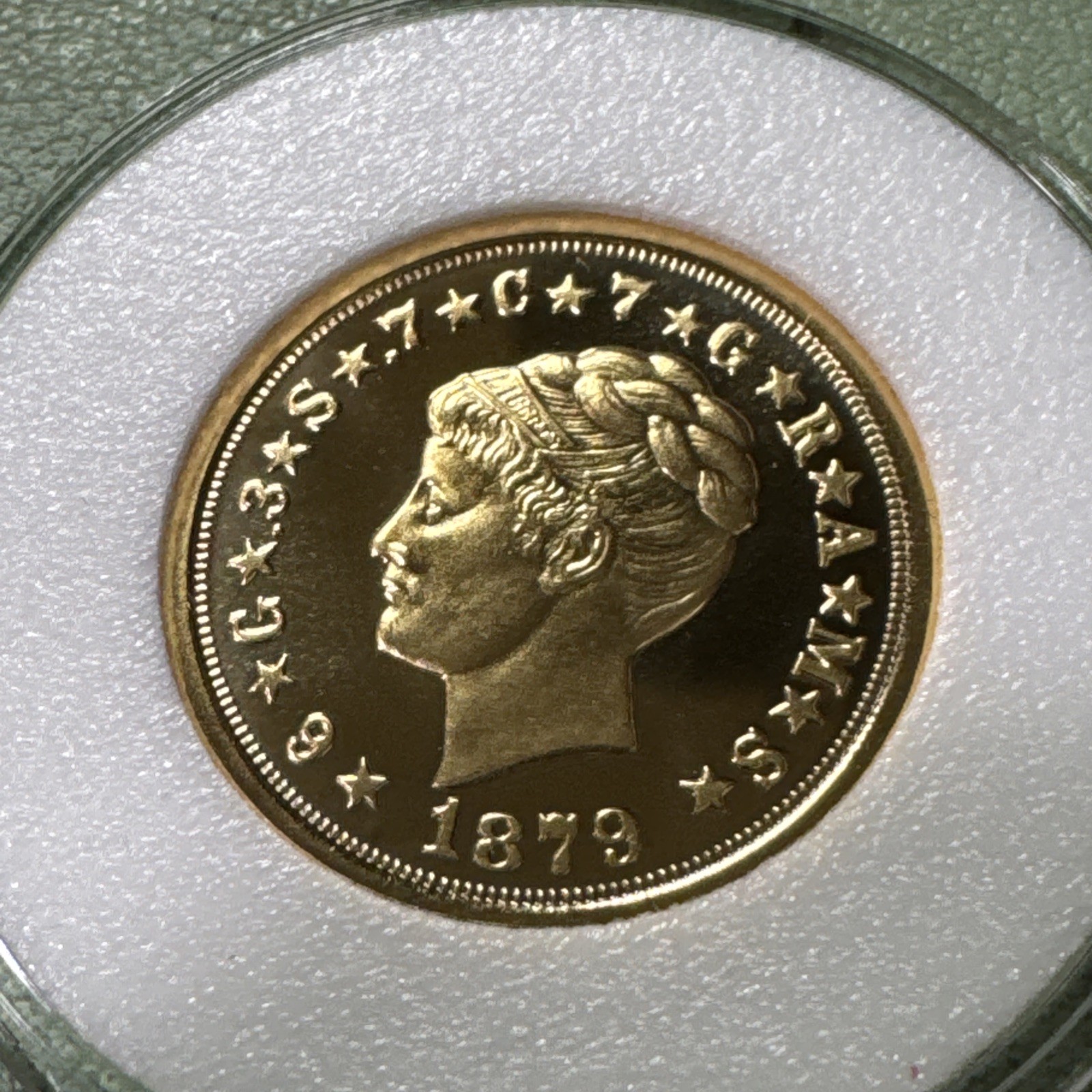 1879 $4 Stella Tribute Gold-Plated Restrike Coin in Airtite Capsule W/ COA