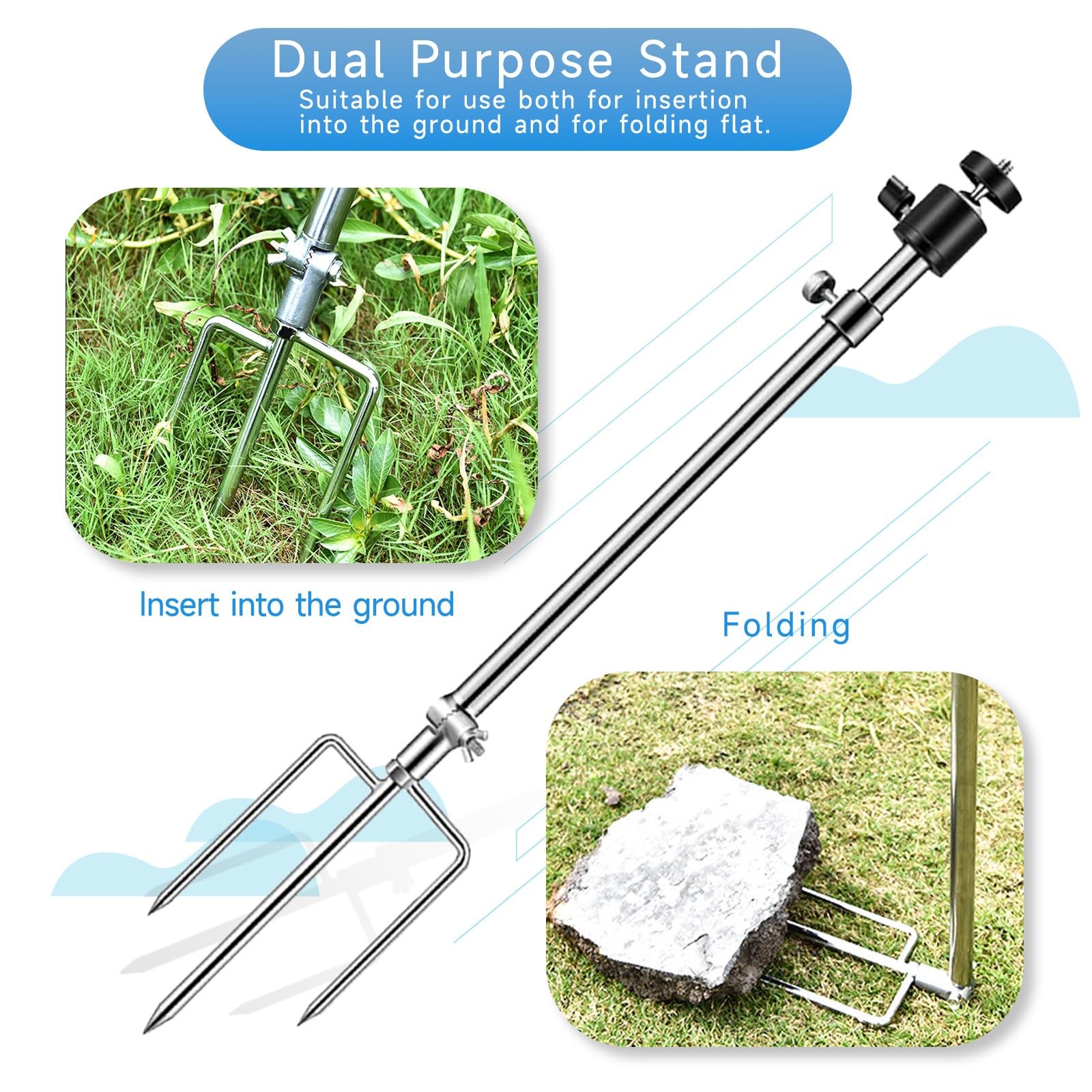 Trail Camera Stand Mounts Ground Holder, 3-in-1 Stainless Steels, 360 Adjustable