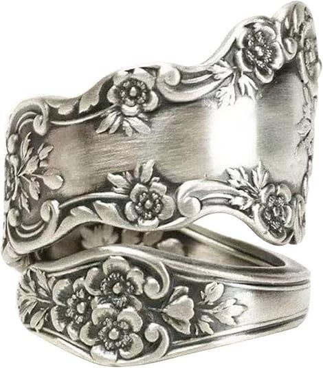 925 Sterling Silver Adjustable Floral Ring Vintage Open Band Unisex Gift