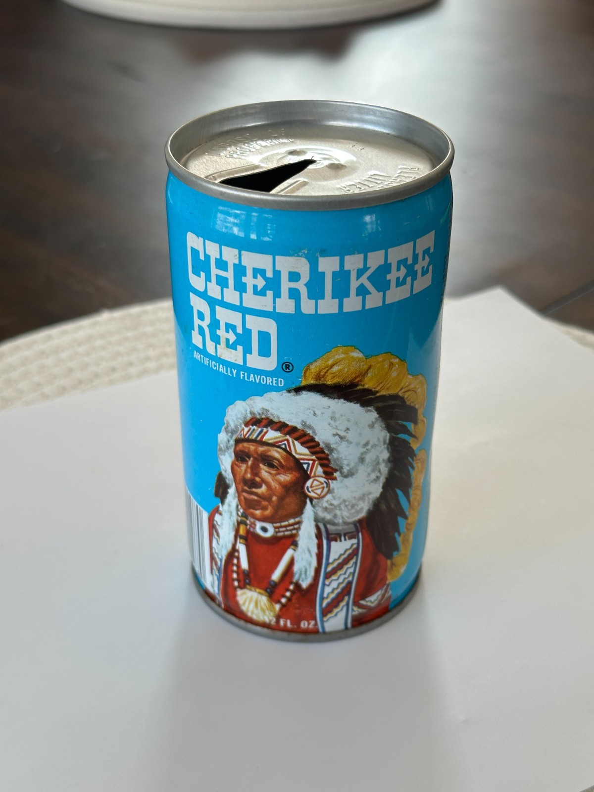 NICE Vintage Cherikee Red Pull Tab Soda Can 12oz Blue and White w/ Indians