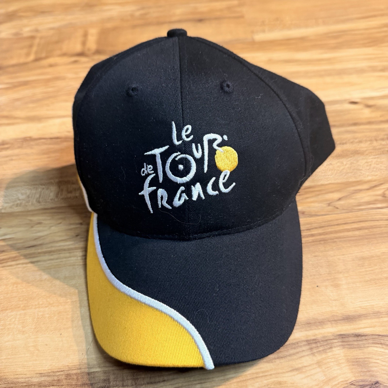 Le Tour de France Cycling Hat Black Yellow Embroidered Cap Adjustable