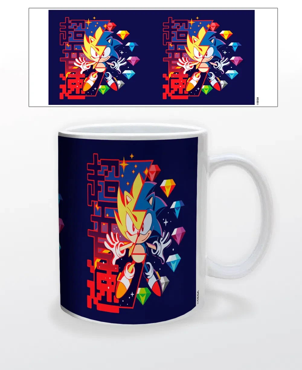 SONIC THE HEDGEHOG SUPER SONIC EMERALDS 11 OZ MUG GIFT VIDEO GAMES SEGA NINTENDO