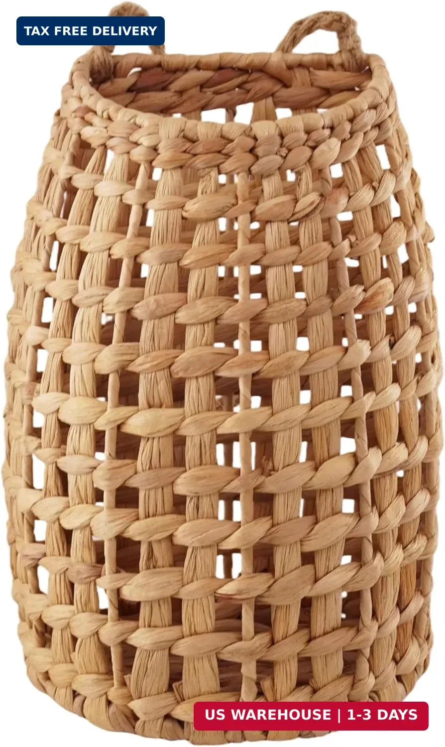 Woven Water Hyacinth Hanging Basket Door Hanging Basket Wall for Home Garden Far