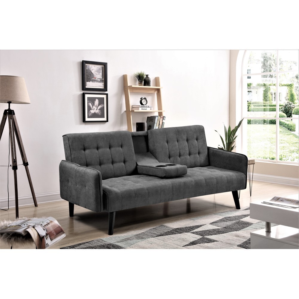 72" Sleeper Sofa with Drop-Down Table & Cup Holder, Converts to Full Bed
