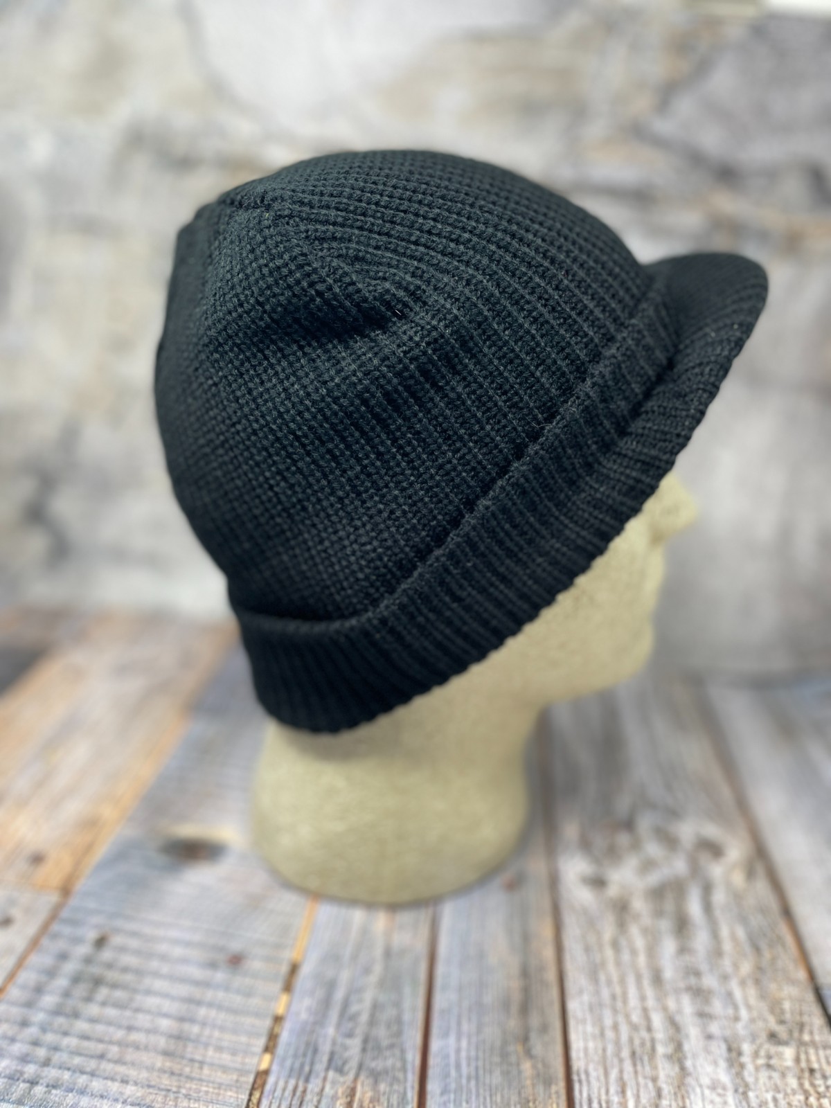 Solid Black Billed Cap Knit Beanie Visor Winter Hat Radar Military Tactical Brim