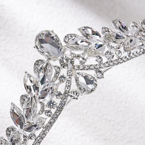 Baroque Wedding Crown with Leaf & Rhinestone for Bride, Pageant, Renaissance