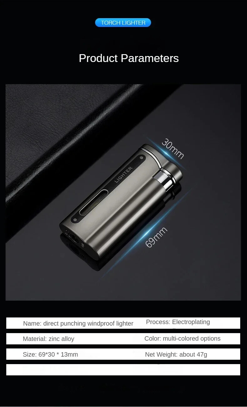 Metal Refillable Butane Torch Lighter Pipe Cigar Lighter Jet Flame Lighter LED