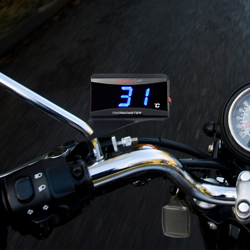 For KOSO Motorcycle Thermometer Meter Temp Temperature Digital Display Blue