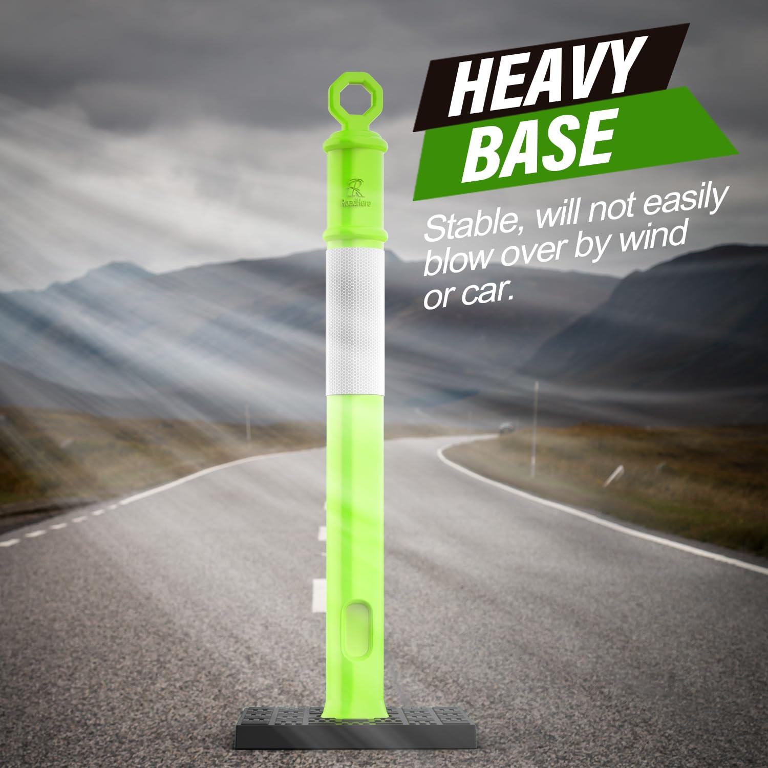 45 Inch Delineator Post with Base, Portable Lime Green Traffic Delineator Posts