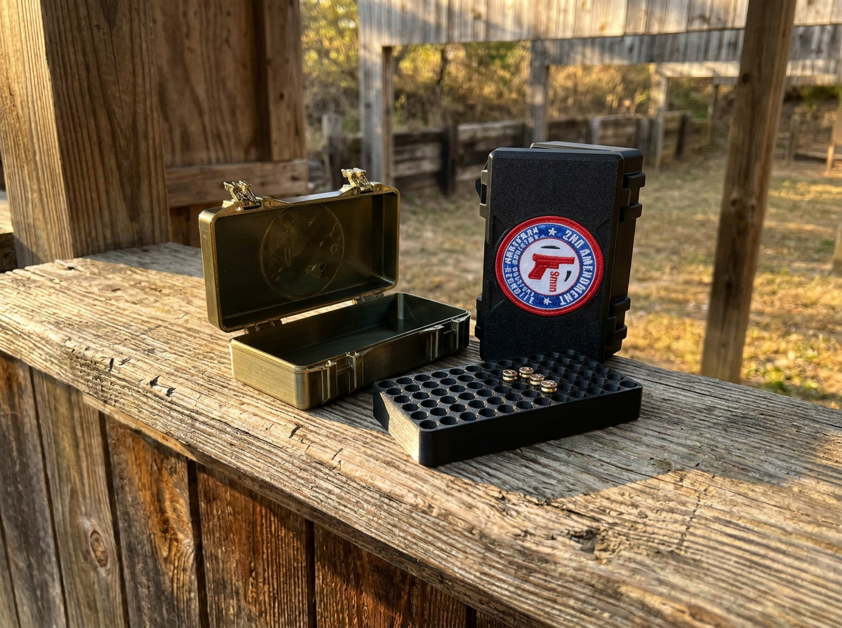 Patriotic Modular 3D?Printed Ammo Box-Swappable Inserts for 9mm, .22LR, .380!