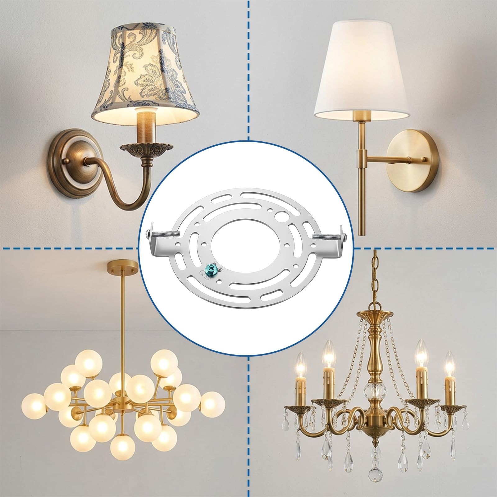 Light Fixture Mounting Bracket Kit, 4.92" Diameter Round Universal Ceiling Li...