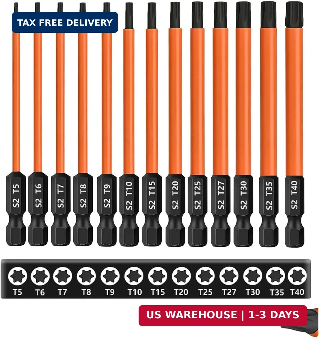 13-Piece 4 inch /100 mm Long Torx Bit Set for Impact Driver, S2 Steel Star Bit