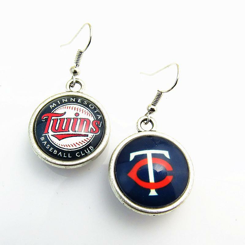 Minnesota Twins Team Logos Round Double Baseball Drop Earrings