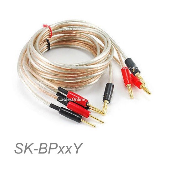 14AWG Pair-Wire Banana Plug to 2-Pin Banana Plug Speaker Cable Set