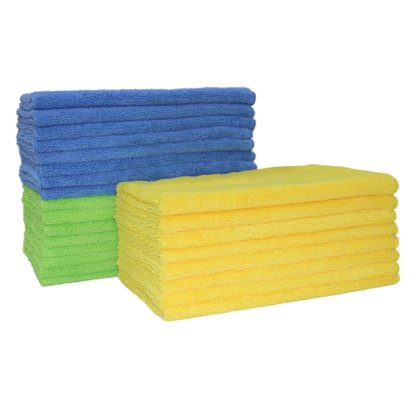 POLYTE Microfiber Cleaning Towel (16x24 in, 18 Pack, Blue,Green,Yellow)