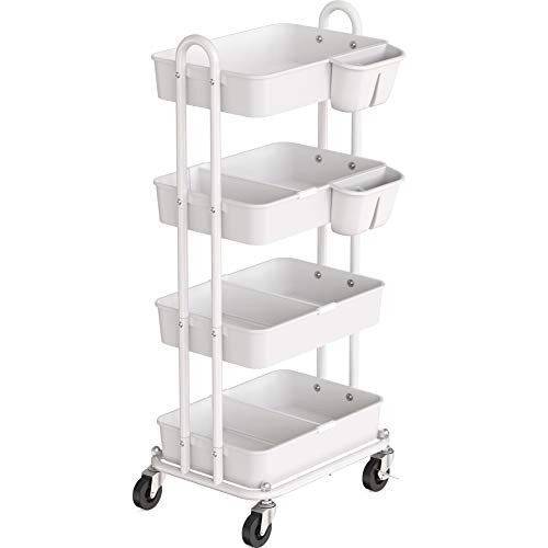 SimpleHouseware Heavy Duty 4-Tier Utility Rolling Cart White