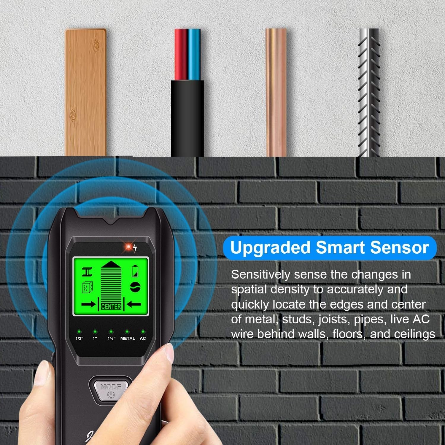 Lightweight Battery-Powered Stud Finder with Backlit LCD for Professional Use