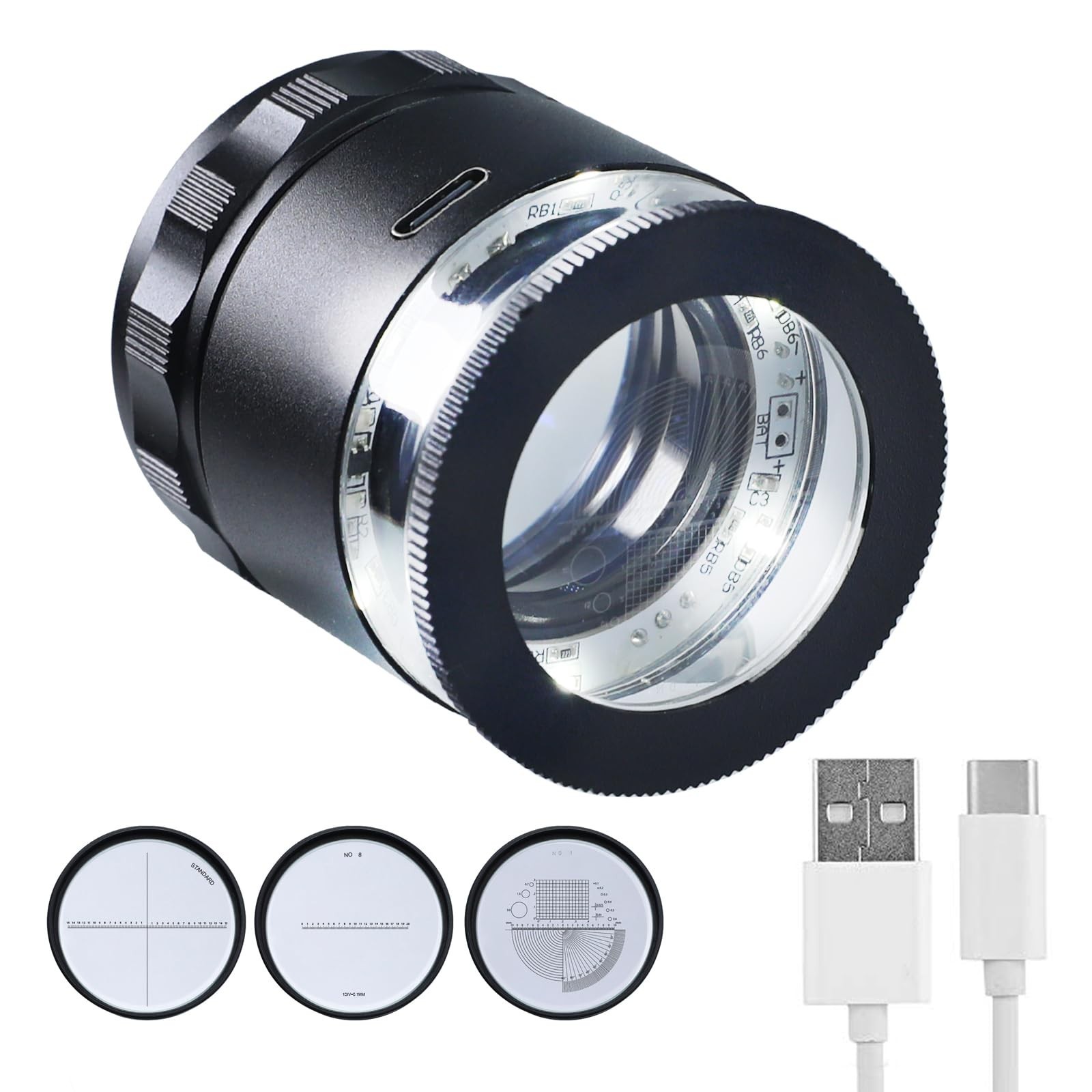 10X Rechargeable Jewelers Loupe Magnifier with LED Lights and 3 Reticle Scale...