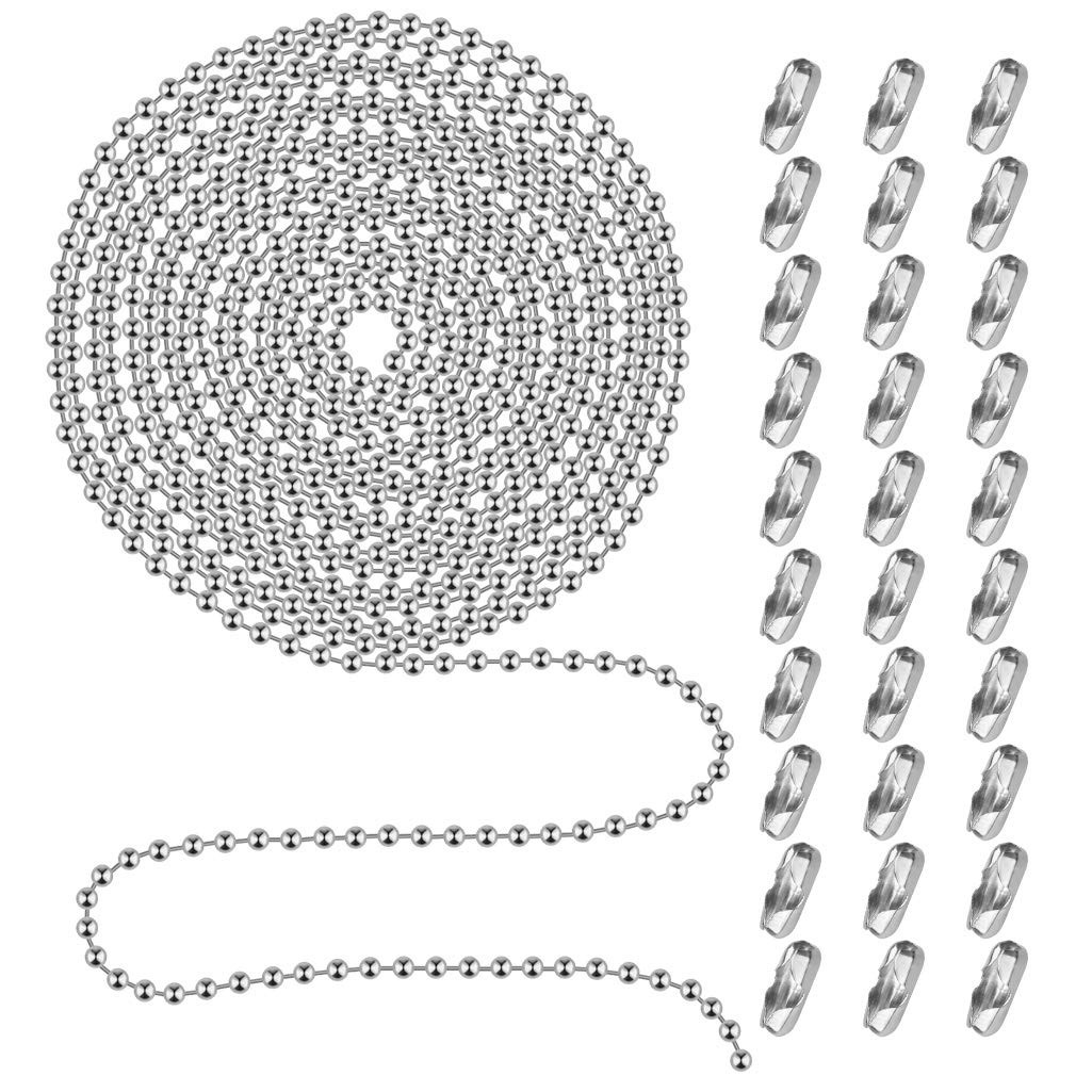 Beaded Pull Chain Extension with Connector, 20 Feet Beaded Roller Chain (3.2Mm,