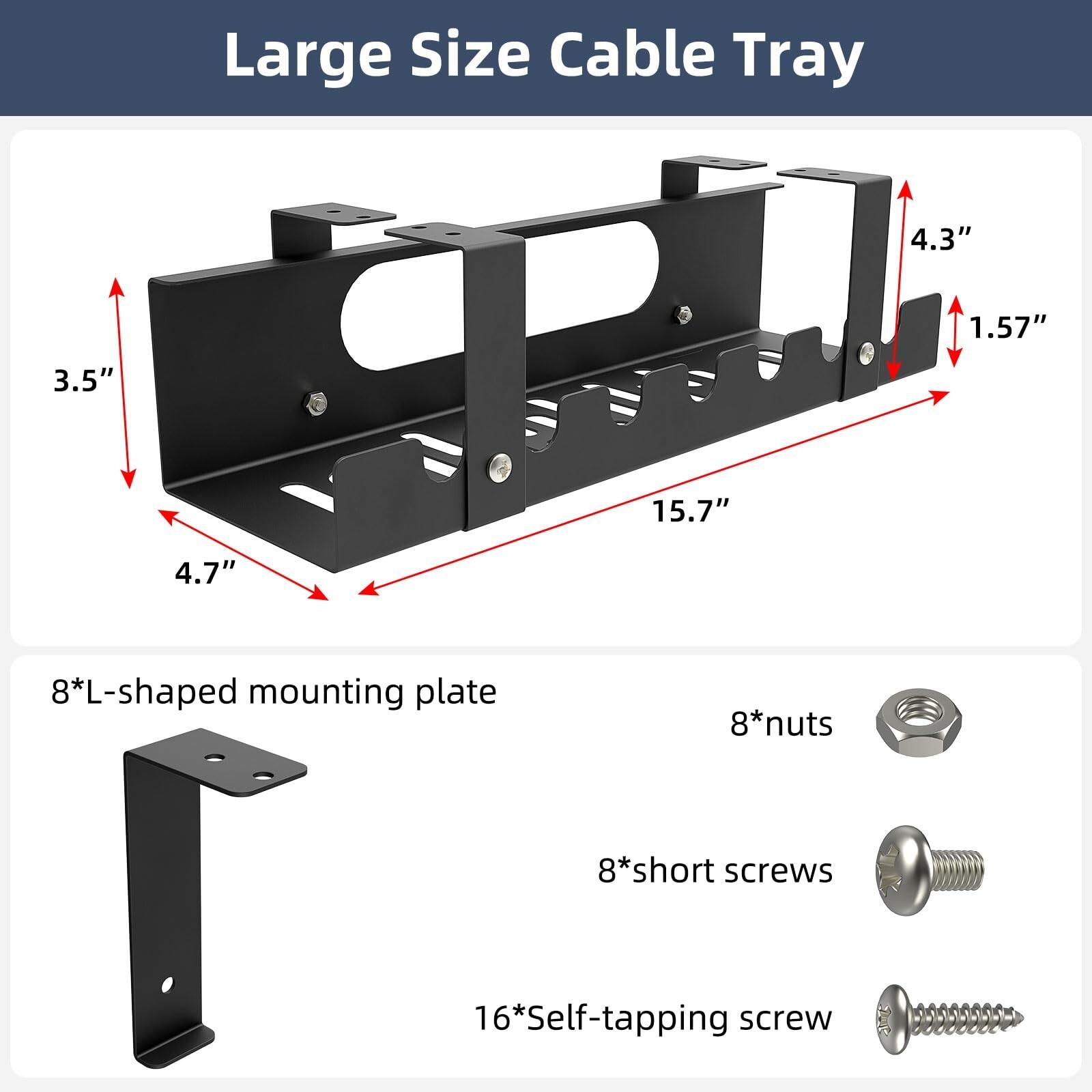 2 Pack Cable Management Under Desk Tray,Adjustable Length(15.7”-31.4”
