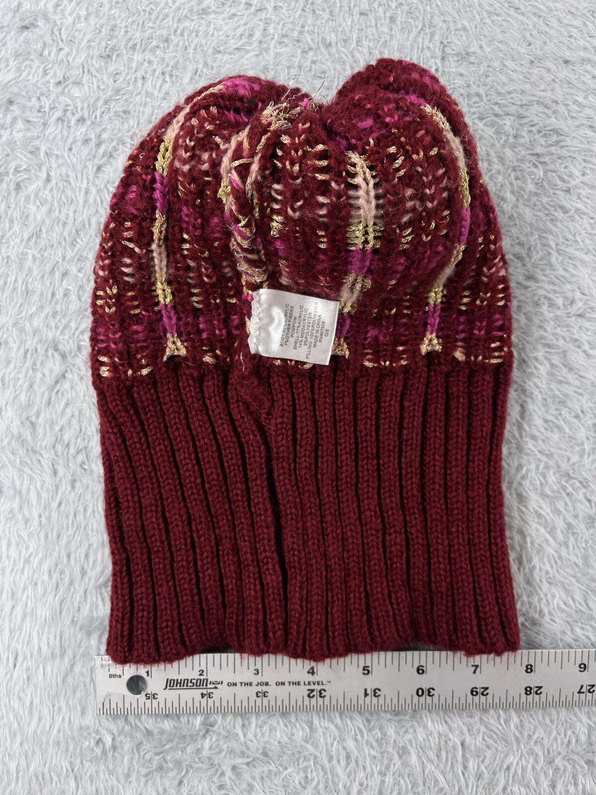 Collection18 Beanie Toque Womens One Size Red Knit Sparkly Acrylic Blend Ski Pom