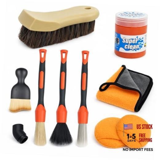 9PCS Car Detailing Brush, Horse Hair and Boar Bristle Brush Set with 9 Pcs