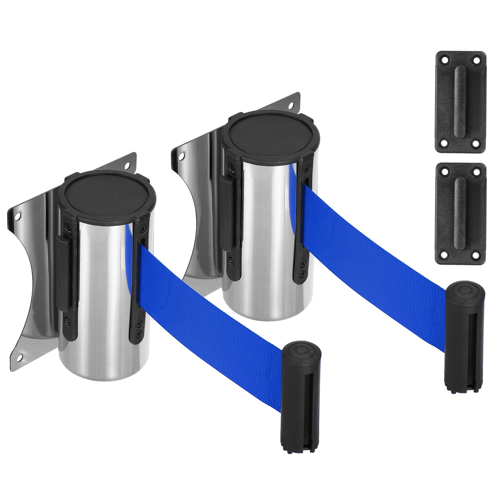 Fixed Wall Mount Retractable Belt Barrier (10 Feet, Dark Blue) (2 Pcs)