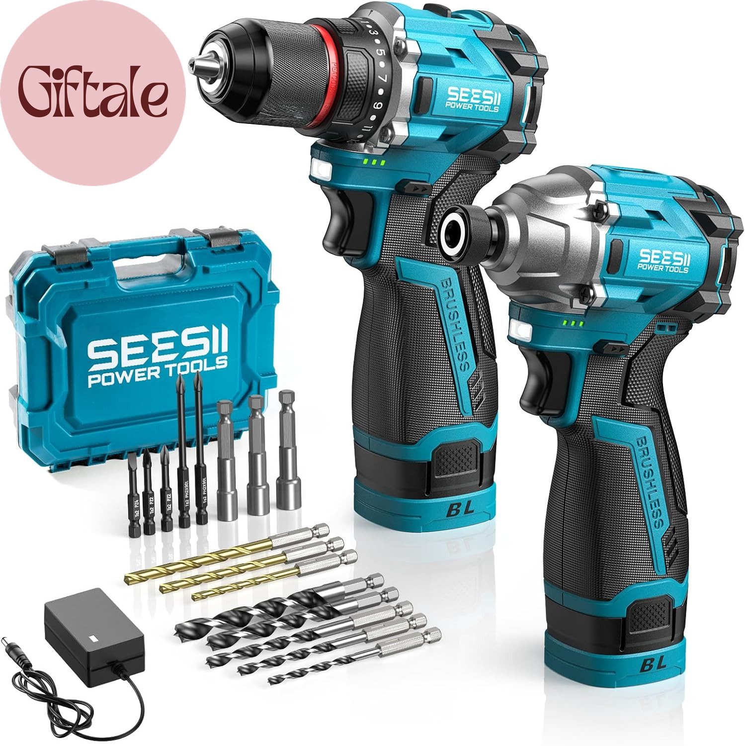 Cordless Drill Impact Driver 16.8V Brushless Power Tool Combo Kits 2X 2.0Ah Batt