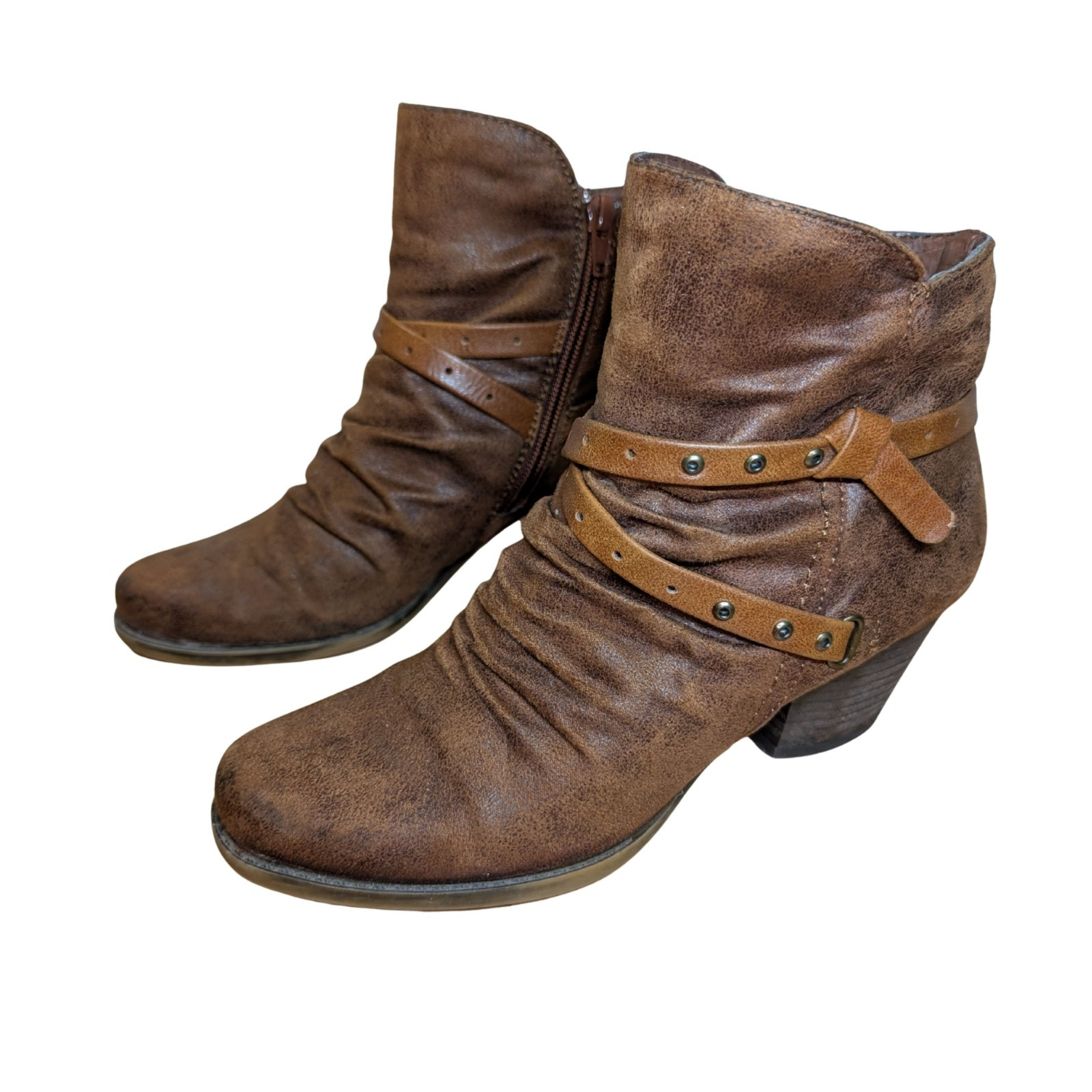 Bare Traps Faux Suede Ankle Booties - Size 6M - Brown - Side Zip