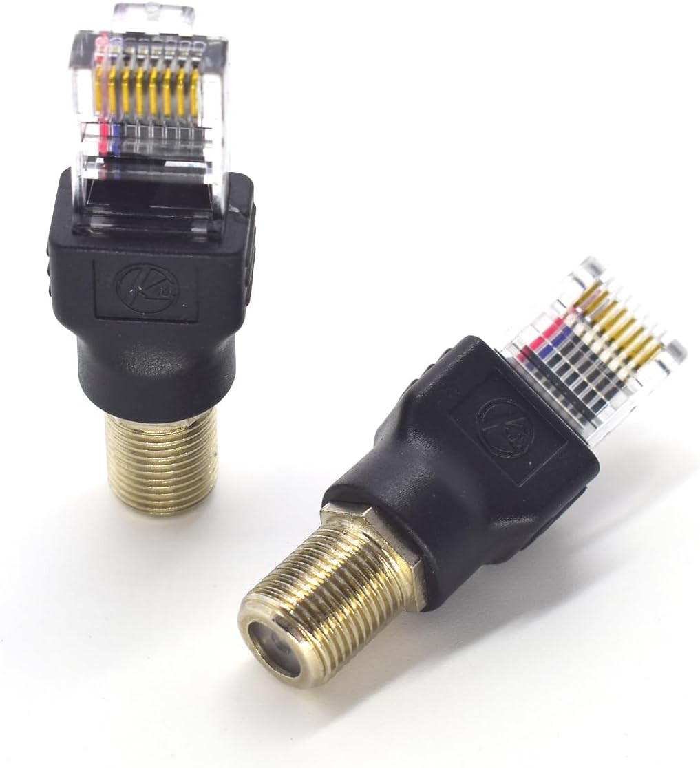 2PCS RF to RJ45 Converter Adapter F Female Male Coaxial Barrel Black