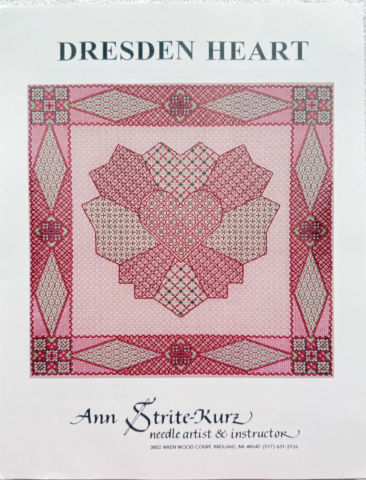 Dresden Heart Needlepoint Instructions by Ann Strite-Kurz