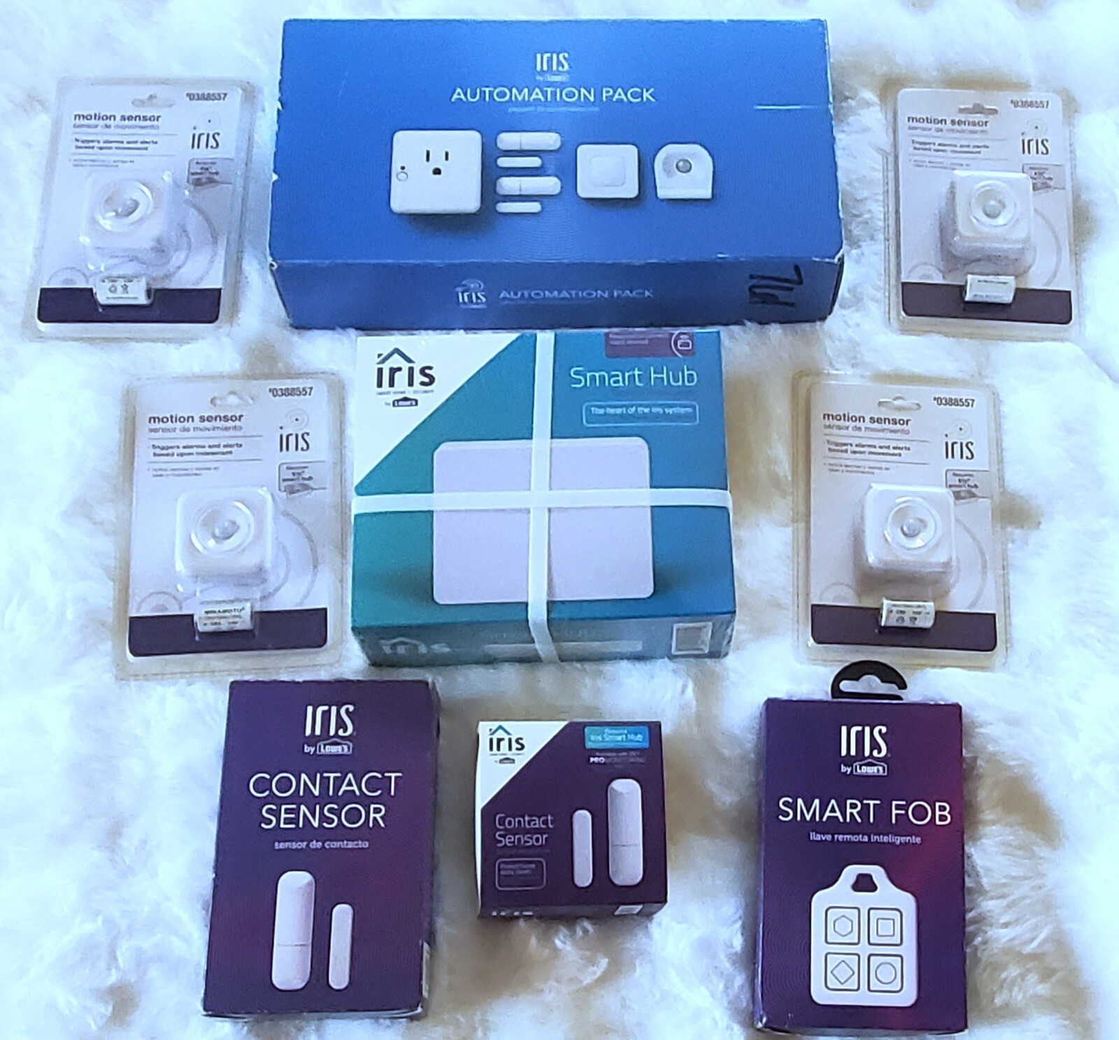 Iris Smart Hub, Motion Sensors, Contact Sensors, Smart Fob, & Automation Pack