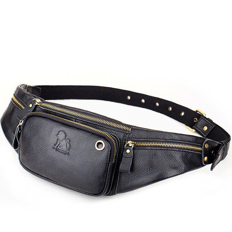 Men's Outdoor Genuine Leather Retro Waist Fanny Pack Crossbody Sling ShoulderBag