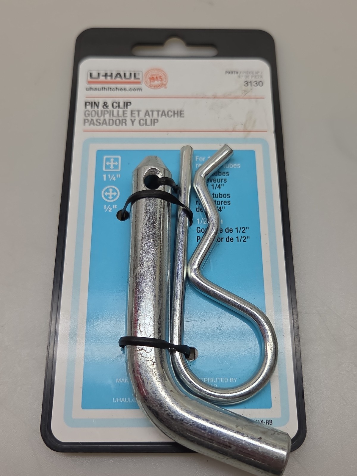 (QTY 2) U-HAUL 3130: Trailer Hitch Pin & Clip 1/2" Pin for 1 1/4" Receiver Tube