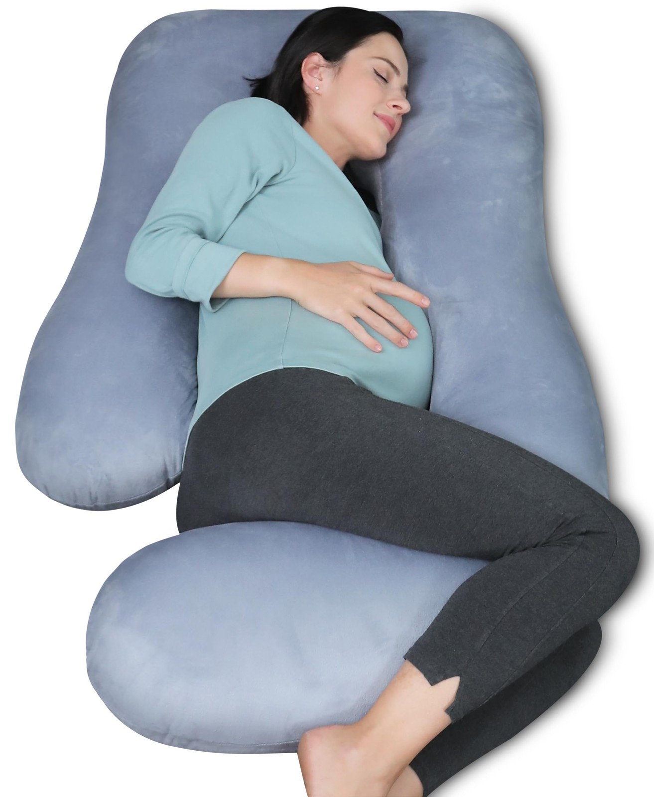 57 Inch U Shaped Full Body Maternity Pillow Grey Pregnancy Support For Sleeping