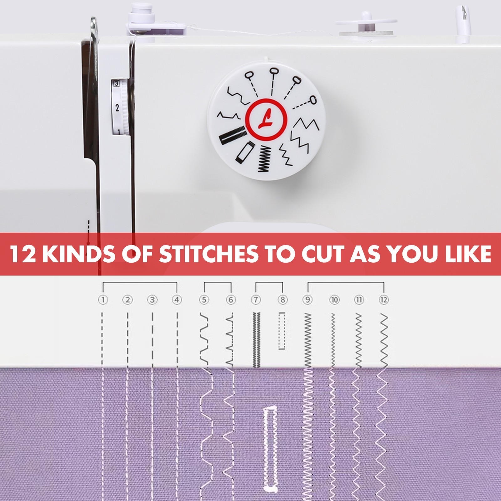 825A Multifunctional 12 Stitches Electric Mini Sewing Machine US Plug