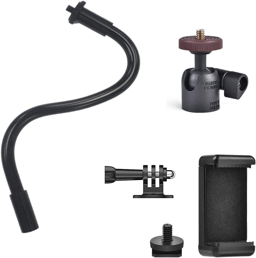 Gooseneck Camera Mount with Swivel Ball Head and 1/4'' Screw Adapter Phone Holde