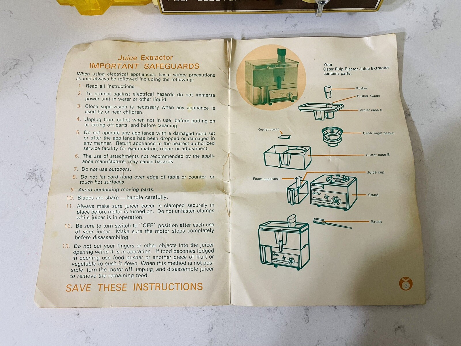 Vintage 70s Oster Model 362 Automatic Pulp Ejector Juicer Manual Cleaning Brush
