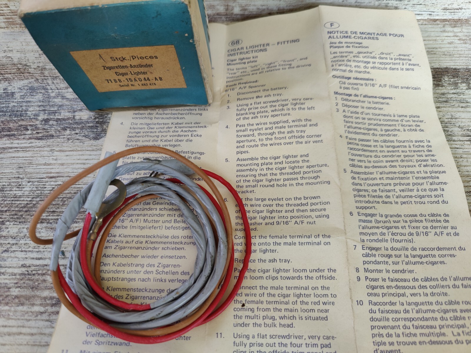 NOS OEM 1970's English Ford Cigarette Lighter Wiring Kit Ford 71BB-15A044-AB