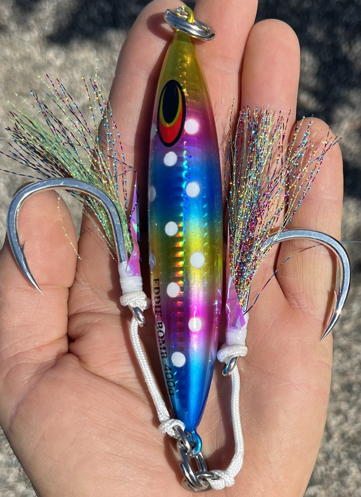 BIG TUNA KNIFE JIG 400g  Eddie Bomb Heavy  9/0 BKK Hooks  Torpedo  Fully Rigged