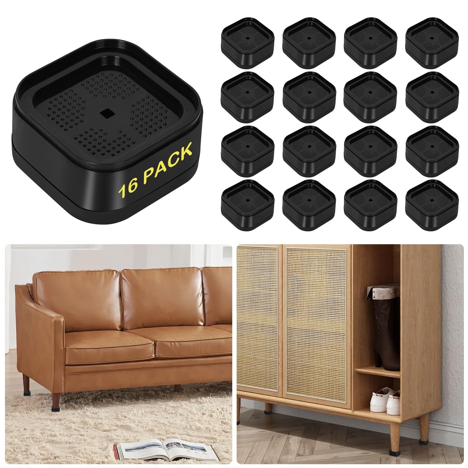 16 Pack Furniture Risers Adjustable Bed Risers 1 Inch Heavy Duty fo...