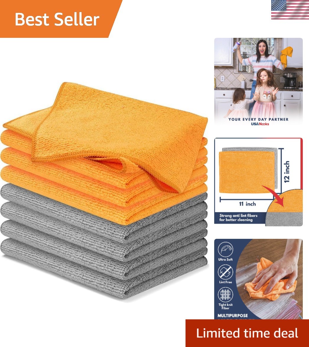 Usanooks Ultra-Absorbent Microfiber Cleaning Cloths (8 Pack) - 12"x11" - Stre...