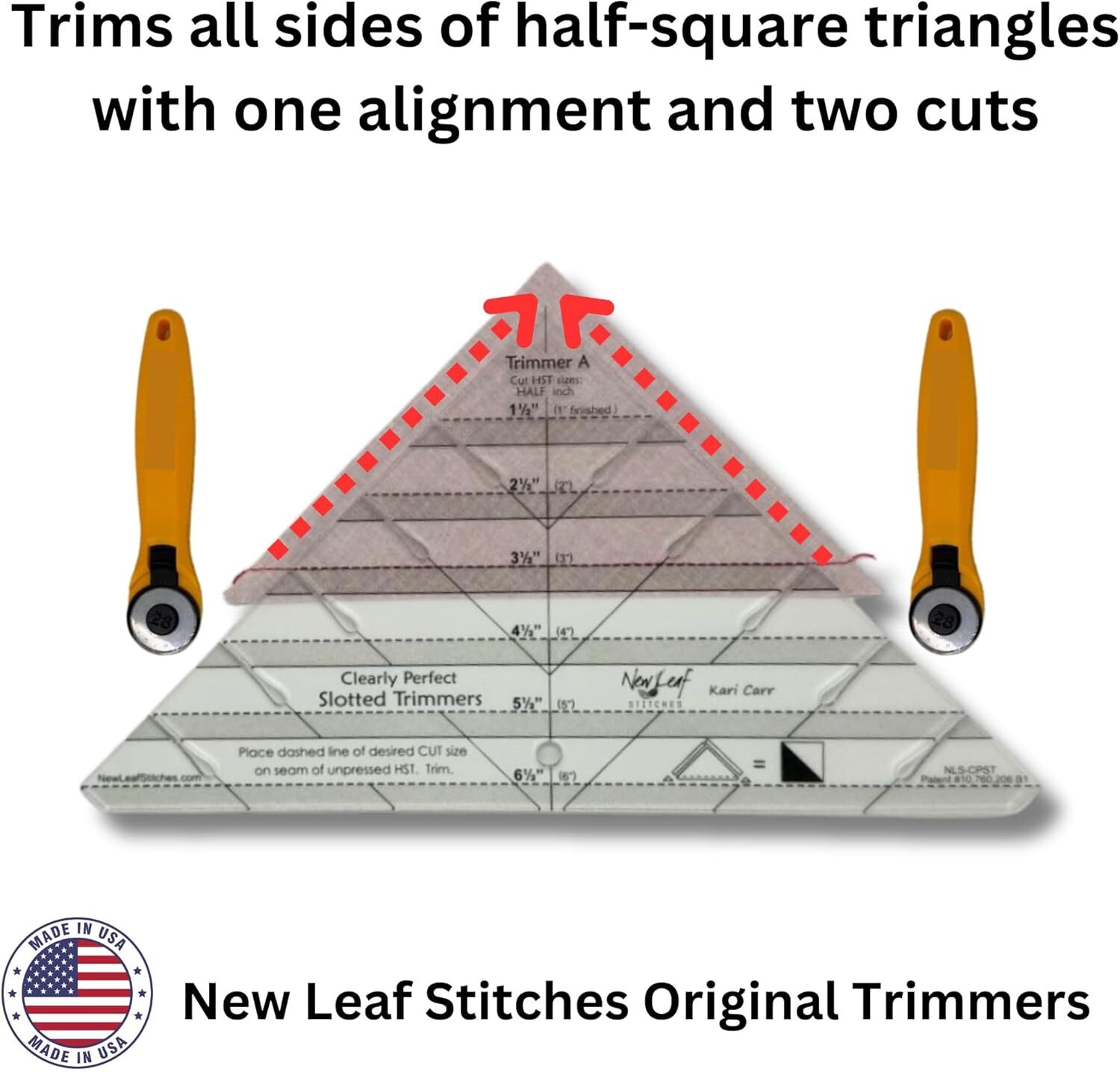 Clear Quilting Ruler for Half Square Triangles Trims 11 Sizes Efficiently