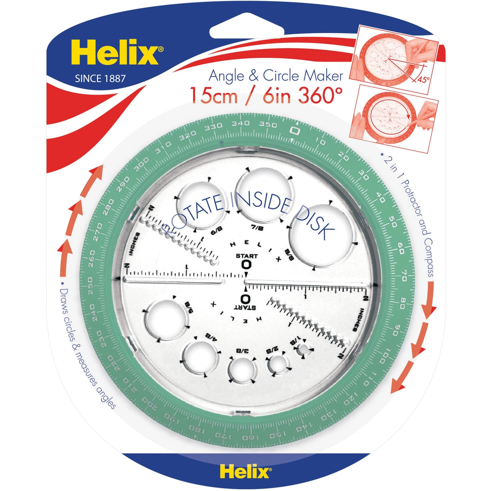 Angle and Circle Maker with Integrated Circle Templates 360 Degree 6 Inch / 1...