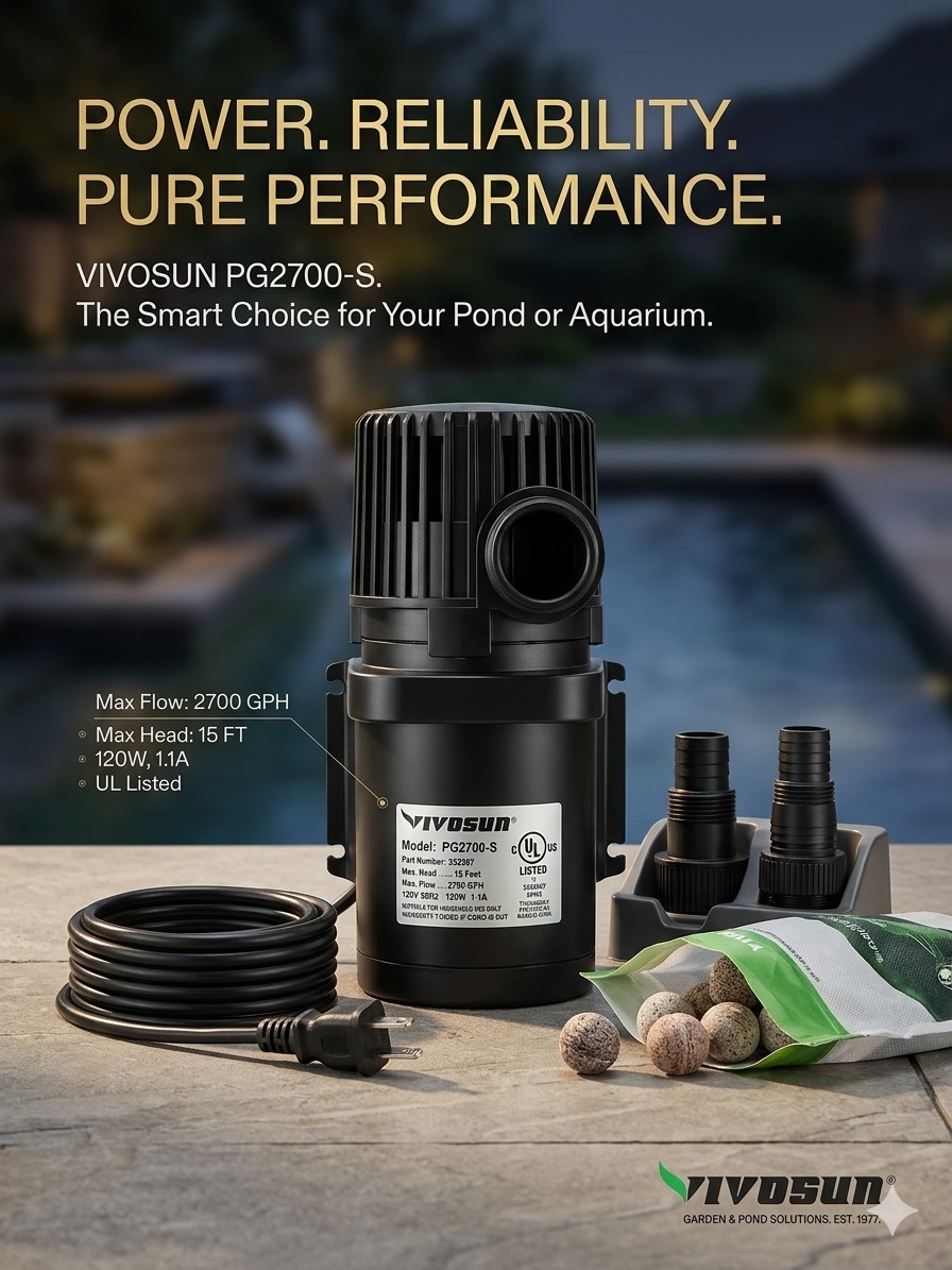 VIVOSUN PG2700-S Submersible Water Pump | 2700 GPH, 120W, 15ft Lift  Ultra Quiet