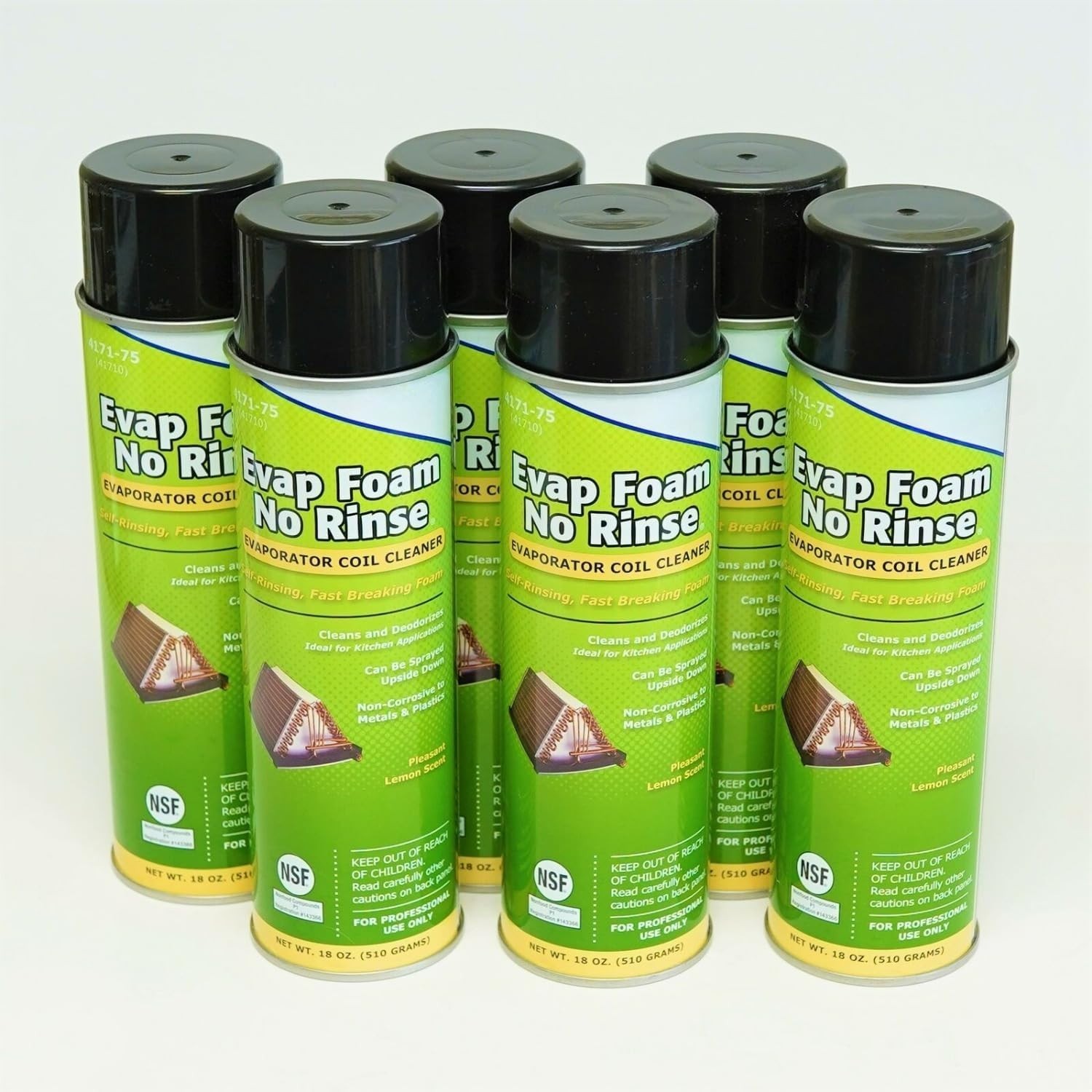 6 Pack Nu-Calgon 4171-75 Evap Foam No Rinse Aerosol Coil Cleaner 18 oz HVAC AC